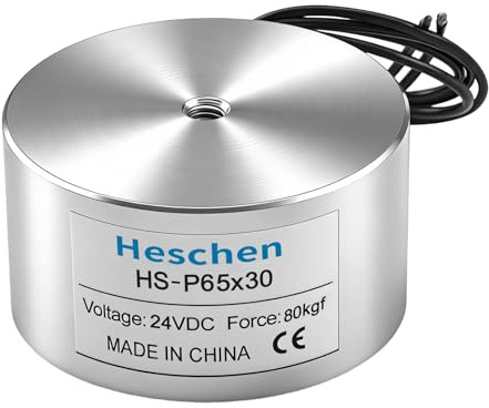 Heschen DC Holding Electromagnet HS-P65x30 Suction Cup Magnet, 65x30mm, DC 24V | 65mm diameter, 300n force capability, open frame magnetic lift, logistics conveyor sorting, automated picker