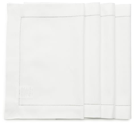 Solino Home Tischsets aus Baumwoll-Leinen, Weiß, 4 Stück, natürlicher Stoff, Hohlsaum, 35,6 x 48,3 cm, maschinenwaschbar, für Herbst, Halloween, Erntedankfest, Weihnachten - handgefertigt