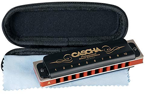 CASCHA Mundharmonika A-Dur Anfänger u. Fortgeschrittene I Perfekte Aufbewahrung u. Pflege mit Blues Harmonika Softcase u. Putztuch, HH 2161