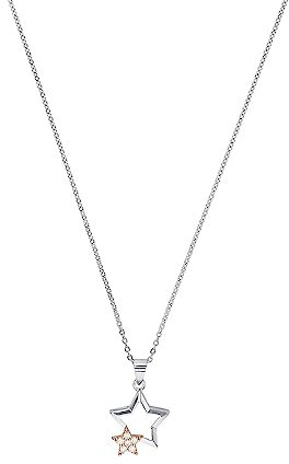 Amor Kette mit Anhänger 925 Sterling Silber Damen Halsschmuck, mit Zirkonia synth., 42 cm, Bicolor, Stern, Kommt in Schmuck Geschenk Box, 2026031