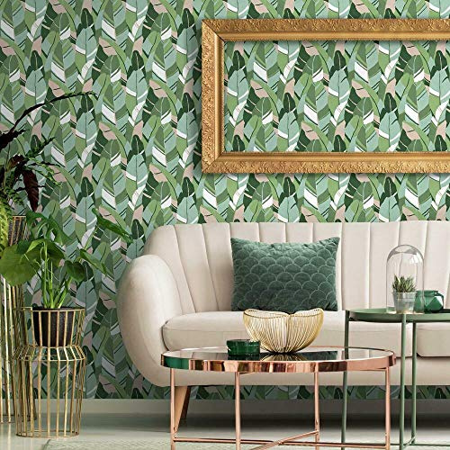 RoomMates RMK11574RL - Carta da parati con cuori di palma, colore: Verde e Rosa