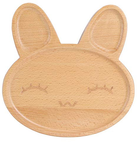 Fdit Assiette de Nourriture en Bois en Forme de Lapin Mignon Bol de Plat divisé Plateau de Service de collation
