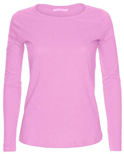 Women Long Sleeve T-Shirt Top Basic Casual Plain Stretch Vest Body Blouse Tee Layering, M/L 12-14, Baby Pink