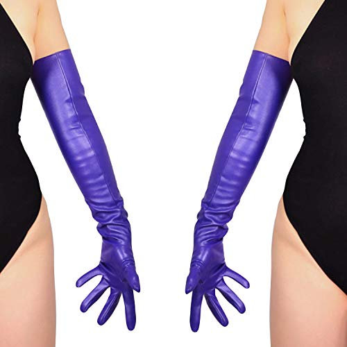 DooWay Lange Leder-Opernhandschuhe für Damen, Abend-Party, Kostüm, Kunstleder, Cosplay, Kleid, Zubehör, 61 cm, violett, Medium