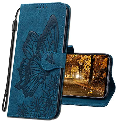 MRSTER Samsung Galaxy A10 Case - Premium Leather Phone Case For Samsung A10, Flip Wallet Protective Case Cover for Samsung Galaxy A10. CY2 Butterfly Blue