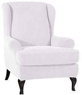 PETCUTE Ohrensessel husse ohrensessel bezug Stretch sesselhussen Sessel bezug husse für ohrensessel Reines Weiß