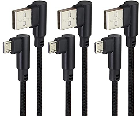AAOTOKK Cavo Micro USB ad Angolo retto da 6 Piedi 90 Gradi USB 2.0 A Maschio a Maschio Cavi di Ricarica Rapida per Samsung Galaxy S7 Edge/S7/S6, LG, Power Bank Smartphone e Altro (Nero/3pezzo)