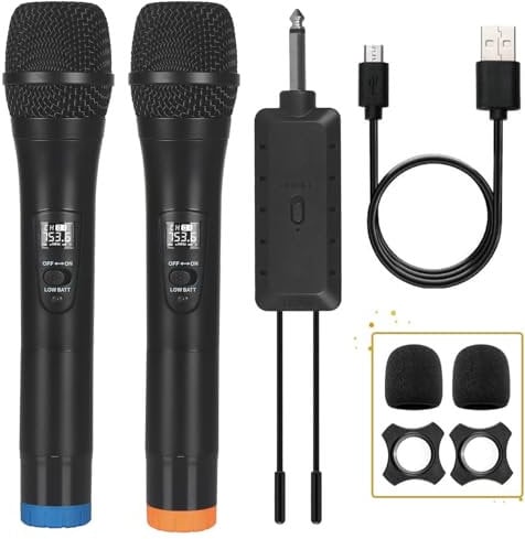 ALPOWL Kabelloses Mikrofon, UHF Dual Cordless Dynamic Mic System, Hand-Karaoke-Mikrofon mit wiederaufladbarem Empfänger (Auto Connect, 200 Fuß Reichweite) für Gesang, Kirche, Rede, Hochzeit, Party