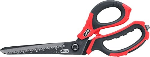 4K5 TS 501, Schere mit Titan-Klingen, Arbeitsschere | Kraftvoller Schnitt, integrierte Lineal-Skala & Schraubendreher, Ergonomische Polymergriffe, Für Rechts- & Linkshänder