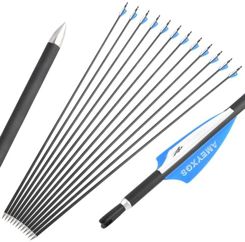 wolfman 32 Zoll Carbonpfeile für Bogenschießen 1000 Spine Carbon Pfeile Carbon Jagdpfeile Carbon Arrows mit 2 Zoll Plastikfeder für Pfeil Bogen Recurvebogen Compoundbogen (24Pcs, BAU Pfeile)