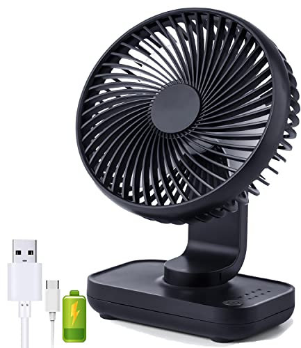 Panlom USB Desk Fan 5.4 Inch 4 Speeds Cooling Quiet Operation 90° Variable Tilt Wireless Small Rechargeable Table Fan Perfect for Bedroom Office (Dark Blue)
