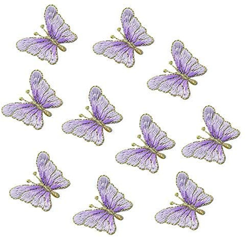 10 Stück Lila Schmetterling Lavendel Applikation Stickerei Aufnäher Set, Flicken zum Aufbügeln, Gestickte Flicken Aufnäher, Coole Patches für Männer, Frauen, Jungen, Mädchen, Kinder