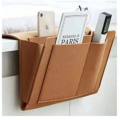 YKKJ Borsa da Letto, Organizer da Comodino Organizer per Divano in Feltro, Antiscivolo, per Libri, Riviste, iPad, Cellulare, Telecomando Grau (Marrone)