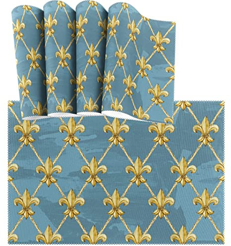 4 Pcs Set De Table Motif Fleur De Lys Doré Tapis De Table Résistant À La Chaleur Napperons De Table Antidérapant Set De Table Enfant, pour Famille, Table À Manger, 45X30Cm