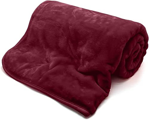 Night Zone Luxury Faux Fur Mink Fleece Throw Over Sofa Bed Soft Warm Blanket (Wine, Double (150 x 200 cm))