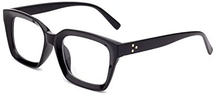 Amorays Occhiali da Lettura Oversize Square Frame Vintage con Anti Luce Blu Lenti Occhiali Presbiopia Lettori per Donna Uomo 6561(Nero,+1.50)