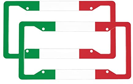 Nummernschild-Rahmen mit Italien-Flagge, 2 Stück, Aluminium, universal, rundes Loch, Auto-Kennzeichenabdeckungen, Aluminium-Kennzeichenhalter mit Befestigungselementen und Schrauben