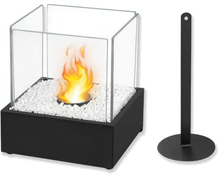 Froadp Bioethanol Tischkamin aus Gehärtetes Glas und Edelstahl Ethanol Kamin für Indoor Outdoor Modernes Tischfeuer Ethanol Kamin für Balkon Garten Esstisch Zimmer Deko (Rechteck, 24.5x20.5x28.7cm)
