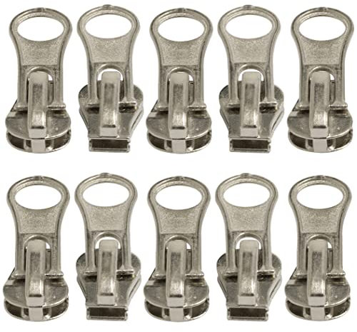 AERZETIX - C62937-10er-Pack Schieber Nr. 5 selbsthemmend für reißverschlüsse mit zähnen aus Kunststoff oder Metall - Farbe: Silber - aus Metall - für jacken mäntel röcke und Kleider