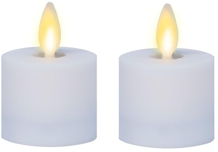 Luminara Moving Flame LED Flameless Tealight (1.4 x 2) Remote Ready Battery Operated Plastic LED Flameless Tea Light - Smooth Matte - Pearl Ivory (2-Pack White)