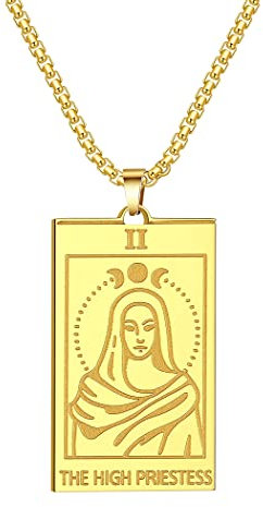 LUTAKU Halskette mit Tarotkarten-Anhänger für Damen und Herren, Edelstahl, Mond, Sonne, Stern, Tarot-Schmuck, beste Freundin, Geschenk, 60 cm, Edelstahl