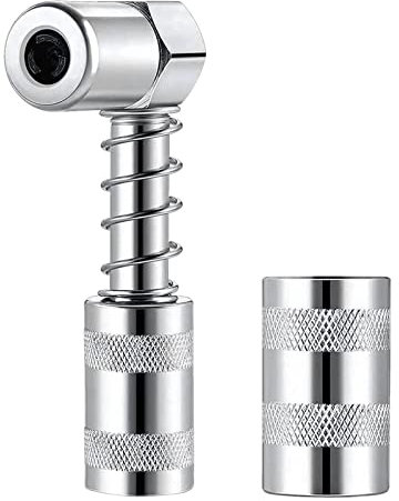Silver 90 Degree Grease Coupler, Grease Coupler Snaps into Grease Fittings in Tight Spaces Automotive Grease Adapter with Sleeves 3 Jaw Angle Adapter Coupler Fitting Tool