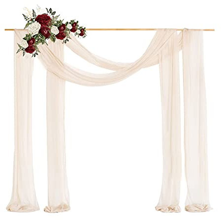 Lukery Hochzeit Vorhang Hochzeitsbogen, Querbehang Gardine Freihanddeko Himmelbett Vorhänge Stoff Tüll Transparent Voile Dekoration für Babyparty Party Hochzeit Geburtstag Taufe (77x1000cm,Beige)