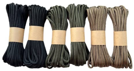 EdcX Paracord 4mm, Ensemble de Couleurs Unies (6х5m et 5x10m) | Idéal pour Le Camping, la Survie, l'extérieur | Corde 100% Nylon 4 mm | Cordon Tactique 550 Type III - Basic Set (6x5m)