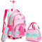 Meetbelify Niedliche Einhorn Rolling Backpack für Mädchen Rucksäcke mit Rädern für Grundschulkinder rosa Koffer Set Travel Laptop Gepäck für Mädchen Alter 6-8