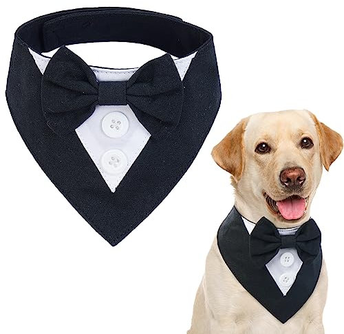 Kuoser Hundehalstuch,Halstuch Hund,Hundehalstuch Weihnachten,Hunde Halstücher,Hundefliege,Fliege für Hunde,Hundehalstuch Große Hunde,Hunde Smoking Bandana,Schwarz XS