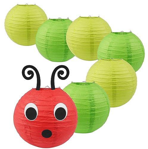 7PCS Papierlaterne Klassenzimmer Raupe Papierlaterne Raupenlaterne Rotes Grünes Papier Laternen für Schule Klassenzimmer Dekoration Geburtstagsparty Dekoration (25x25cm)