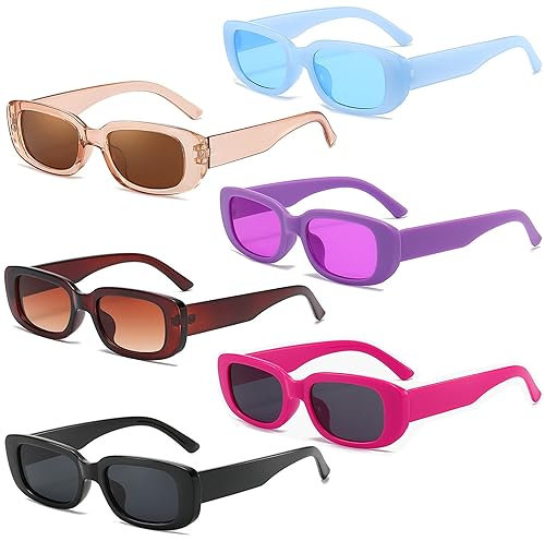6 Stück Rechteckige Sonnenbrille Damen 90er Vintage Sonnenbrillen Set Retro Lustige Party Brille für Damen