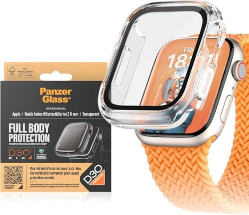 PanzerGlass™ Protezione Schermo per Apple Watch 9/8/7 41mm- Custodia Protettiva Full Body con D3O® contro Graffi e Impatti, Realizzata in Vetro Temperato, Trasparente