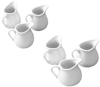 ALANOYCSM Pack of 6 80ml White Ceramic Milk Jug with Handle and Pour Spout for Coffee, Creamer and Sauces