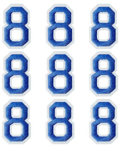 GYGYL Iron on Number Patches, 9PCS of 2 Inch Blue Number 8 Patches, Embroidered Number Patch for Clothes, Dress, Hat, Socks, Jeans, DIY Accessories