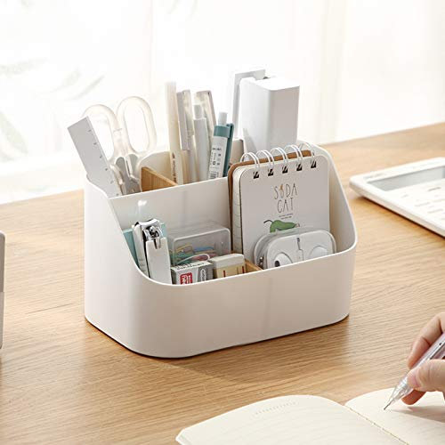 Rhys rganizador Escritorio Blanco Organizador Escritorio Caja Organizador Escritorio Multiuso Caja de Almacenamiento Multifuncional, para Pluma, Tijeras, Teléfono Móvil, Gafas, Control Remoto, Blanco