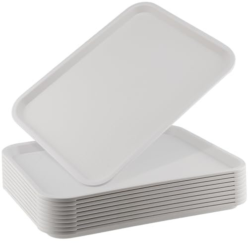 ZOENHOU Paquete de 10 bandejas de comida rápida de 16 x 12 pulgadas, bandeja rectangular de plástico para servir restaurantes, bandejas de plástico para servir alimentos, color blanco