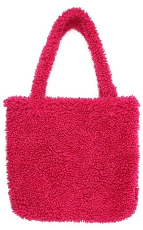 Made in Italy Damen Teddyfell Tasche Shopper Tote Bag Handtasche Plüsch Schultertasche Teddytasche Pelz Damentasche Felltasche Wintertasche Pink