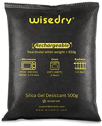 wisedry 4 x 500 Grams [4.4 lbs] Rechargeable Silica Gel Car Dehumidifier, Microwave Fast Reactivated Desiccant Packets Large for Gun Safe Closet Basement Garage Storage Moisture Absorber Bag Reusable