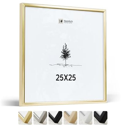 Heimlich® - Bilderrahmen - 25x25 cm, Aluminium, Gold – Kleiner quadratischer Bilderrahmen mit Kunststoffabdeckung – Nur zur Wandmontage