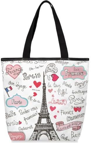 TropicalLife Handtasche mit Paris-Thema, groß, für Damen, Schultertasche, Reißverschluss, Shopper, Paris, Eiffelturm, Organizer-Taschen für Frauen und Mädchen, Top-Griff Taschen, farbig