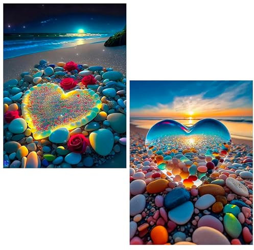 TRUEIN 5D Diamant Painting Bilder, 30 x 40cm/12 x 16in Diamond Art Painting Erwachsene Groß Diamant Painting Bilder Full Drill Strand Sonnenuntergang Diamond Art für Erwachsene, Kinder, Home Décor