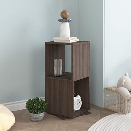 TANZEM Drehregal, Standregal, Drehbares Bücherregal, Drehbares Regal, Bad Regal, Bücherturm Freistehend, Toilettenregal, Grau und Sonoma-Eiche 34,5x34,5x147,5 cm Spanplatte