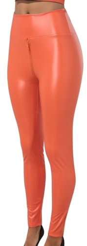 DGZTWLL Kunstleder-Leggings für Damen, sexy Reißverschluss im Schritt, hohe Taille, schmale schmale Yogahose, Übergröße, Bauchkontrolle, Rd1, 4X-Groß