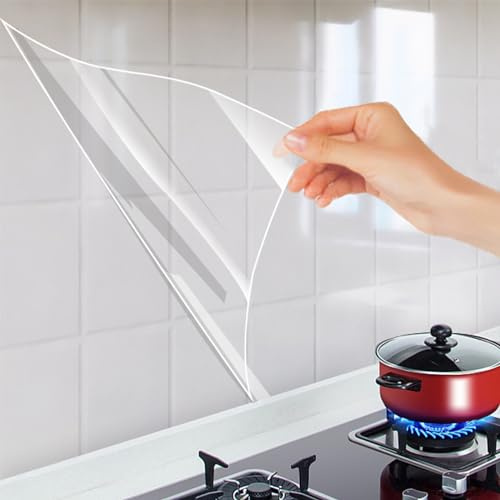 Clear Wall Protector Contact Paper Self Adhesive Oil Proof Waterproof Film | Kitchen Backsplash Wall Protector Vinyl Sticker Removable Heat Resistant Transparent Wallpaper for Cupboard Furniture Doors