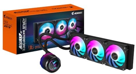 GIGABYTE AORUS WATERFORCE X II 360 Refrigerador de CPU líquido AIO - 3X Ventiladores ARGB de 120 mm, Pantalla LCD a Todo Color, Daisy-Chain, Compatible con Intel LGA 1851 y AMD AM5