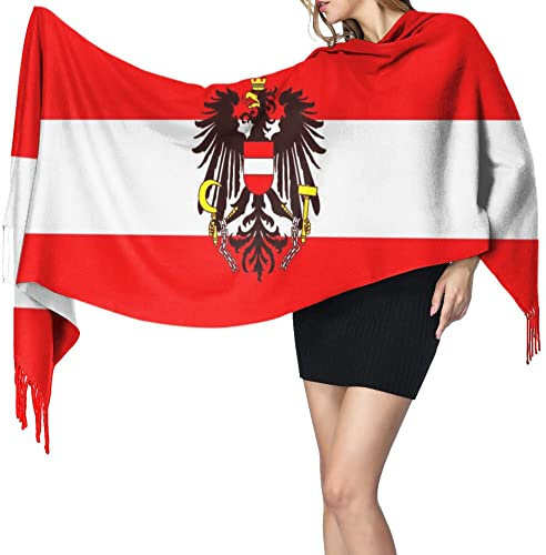 NLWQEKV Damen-Winterschal mit österreichischer Flagge, Kaschmir-Gefühl, Schal, weich, warm, Decke, Schals, Fransenschal