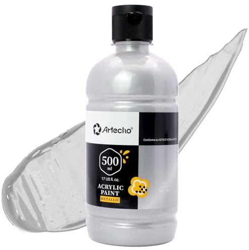Artecho Pinturas Acrilicas 500ml Plata, Impermeable y resistente a la luz, para Lienzos, Tela, Madera, Cristal, Piedras.