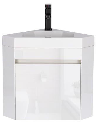 UEV Waschtisch mit Unterschrank Hängewaschbecken Gäste-WC Waschtisch Eckschrank Eckwaschbecken Wandmontage Waschbeckenunterschrank Badschrank Waschplatz Badmöbel Set für Klein Bad Weiß