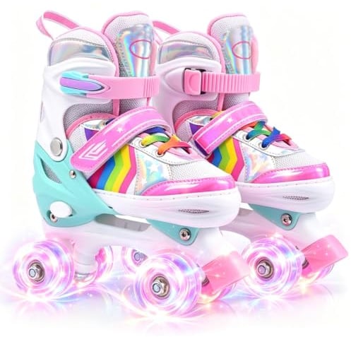 ERNAN Rollschuhe Mädchen Verstellbar.komfortabl LED Rollerskates für Jugendliche und Anfänger.4 Größen verstellbar,Rollschuhe für Mädchen,Jungen und Anfänger